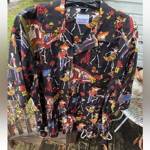 David Carey Day Of The Dead Dia De Los Muertos Hawaiian Shirt Sz 3X Black Red